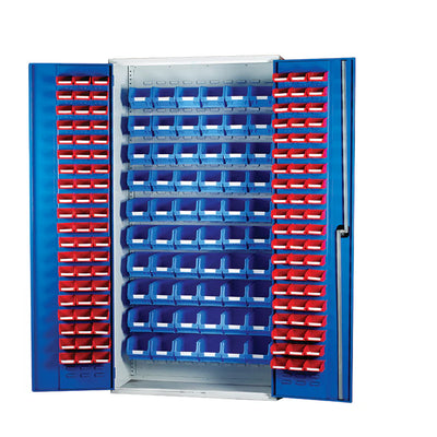 Louvred Panel 2000mm Small Parts Cabinet with Bin Kit | Lockable Storage Unit with Bins Included