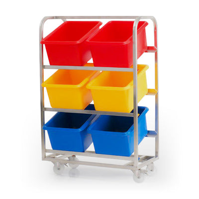 6 Bin Ingredients Trolley Epoxy Coated Mild Steel Mobile Storage Rack for 34 Litre Containers