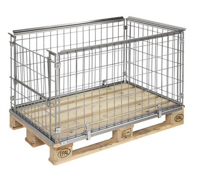 Electrogalvanized Pallet Frame with Opening Short Side – Stackable – For EUR Pallet 1200 × 800 mm – 1220 × 820 × 640 mm