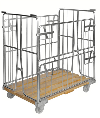Roll Container with Wooden Base – Half-Drop Gate Roll Cage | 500kg Capacity