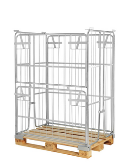 Electrogalvanized Pallet Container – Foldable Side – For EUR Pallet 1200 × 800 mm – 1200 × 800 × 1500 mm