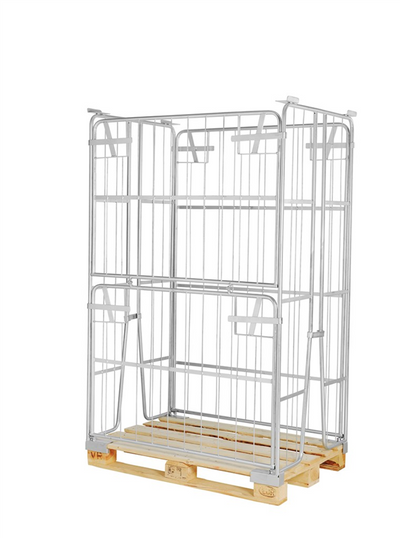 Electrogalvanized Pallet Container – Foldable Side – For EUR Pallet 1200 × 800 mm – 1200 × 800 × 1800 mm