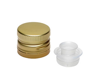 Tapa de vertedor de aceite de plástico dorado de 31.5 mm con evidencia de manipulación