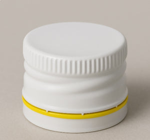 Tapa blanca de 28 mm T/E con banda amarilla – Forrada de policono, sello a prueba de manipulaciones
