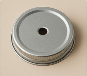 Tapa plateada de 70 mm con 1 agujero para taza Mason