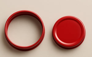 Tapa de Mason dorada de 70 mm en 2 partes y componente de sellado