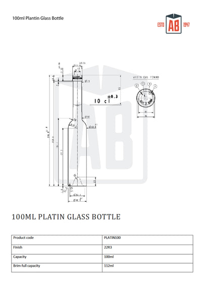 100ml Platin Tall Glass Oil Bottle (Cork Opening)