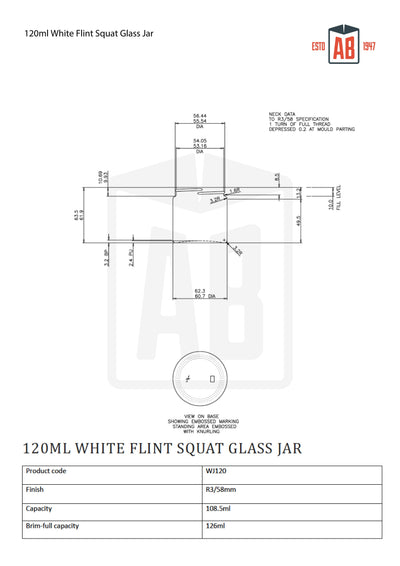 120ml White Flint Glass Squat Jar