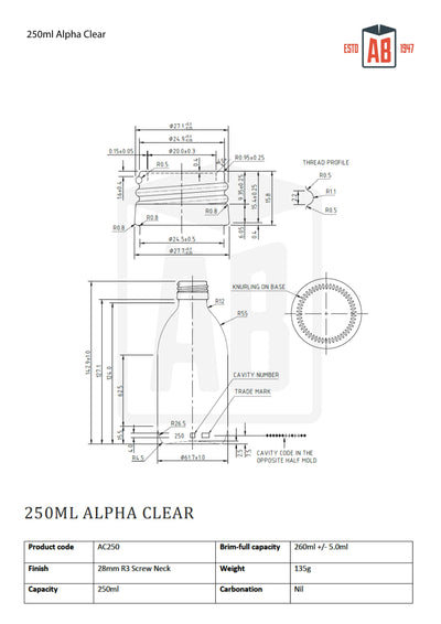 250ml Alpha Clear Glass Bottle