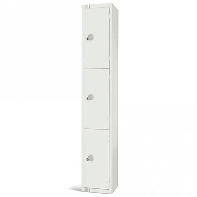 All White Steel Locker with Cam Key Lock, 300mm Depth
