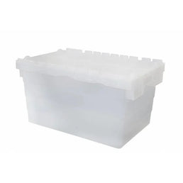 Attached Lid Tote Box – 60 Litres – 600x400x320mm – Transparent – Stackable & Nestable