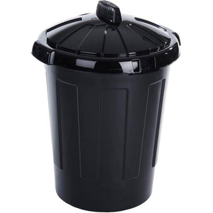 Heavy Duty Plastic Waste Bin - 80 Litre Black Dustbin with Lid