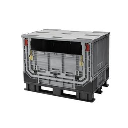 Plastic Pallet Box – 1211x811x902mm – 590L – Foldable with Lid & Folding Door