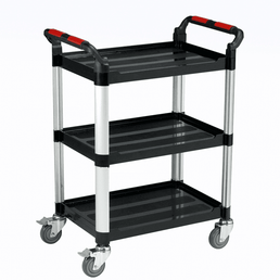3 Shelf Plastic Tray Trolley with Brakes, 150kg Capacity, 460 x 750 x 980mm