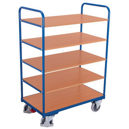 Tall Shelved Trolley – 1060x600x1530mm – 5 MDF Shelves with Beech Finish, 250kg Capacity, Blue RAL 5010
