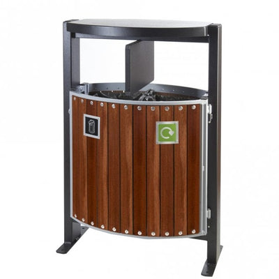 Twin Wood Effect Slatted Outdoor Litter Bin – 2 x 39 Litre – 1000x700x400mm