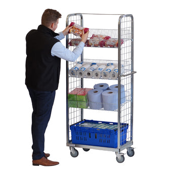 Two sided, multi-use, display and merchandise picking trolley